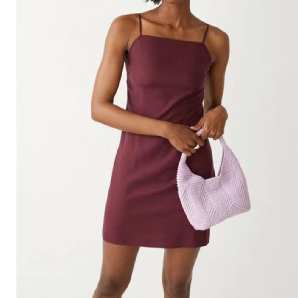 & Other Stories Stockholm Atelier NWT burgundy Linen Blend Cutout Back Dress 12